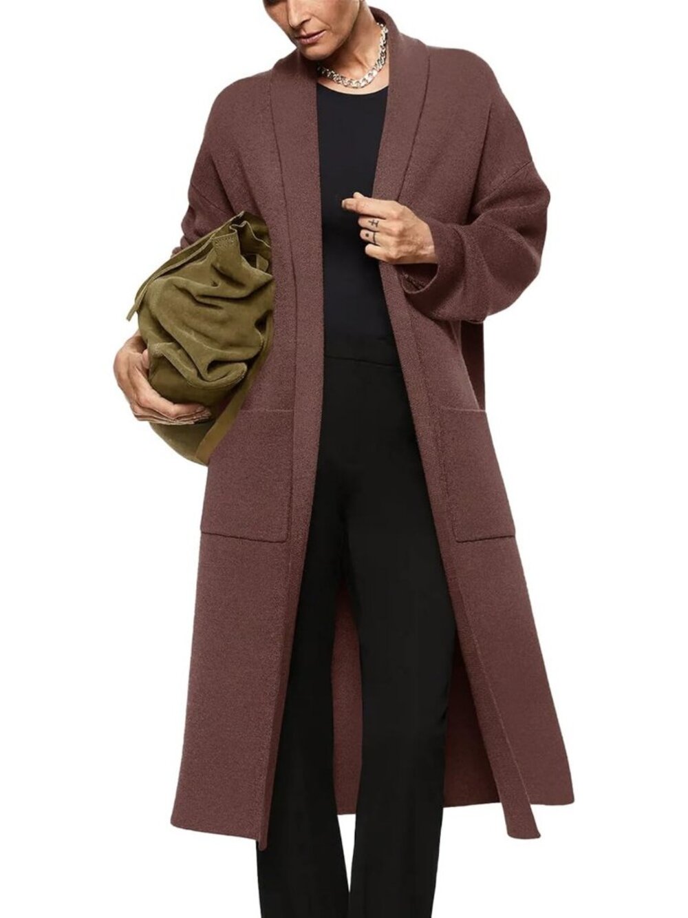 Oversized Long Sleeve Open Front Cardigan Sweater Maxi Coat for Women